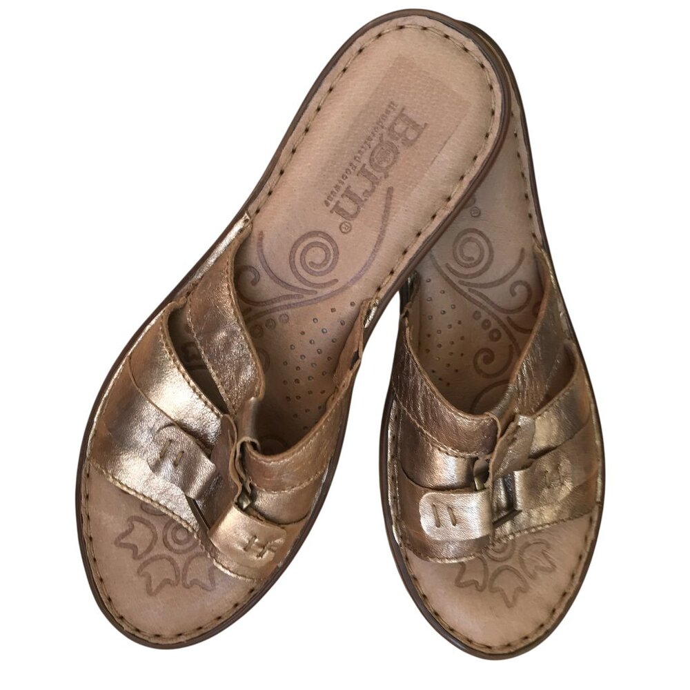 Born Gold Metallic Leather Boho Slide Comfort Sandals Woman’s 9